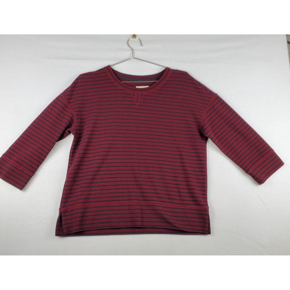 Lou & Grey Popover Top Women's S Red Ottoman Striped Polyester Stretch Pullover